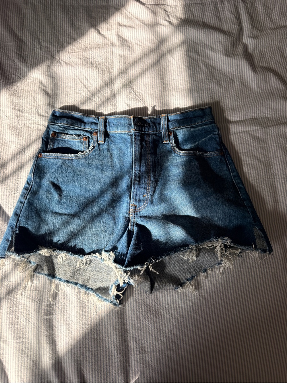 Abercrombie & Fitch Distressed Medium Blue Denim Cutoff Shorts